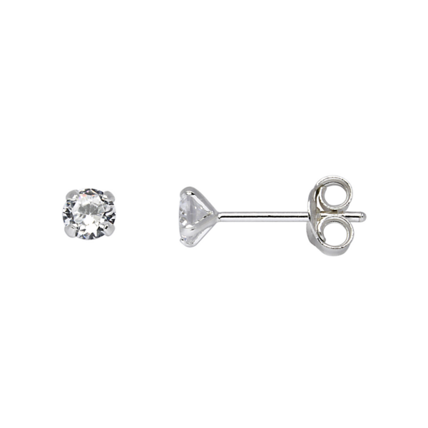 Sølv ørestikker 4 mm facetslebet zirkonia i 4 grabber.
