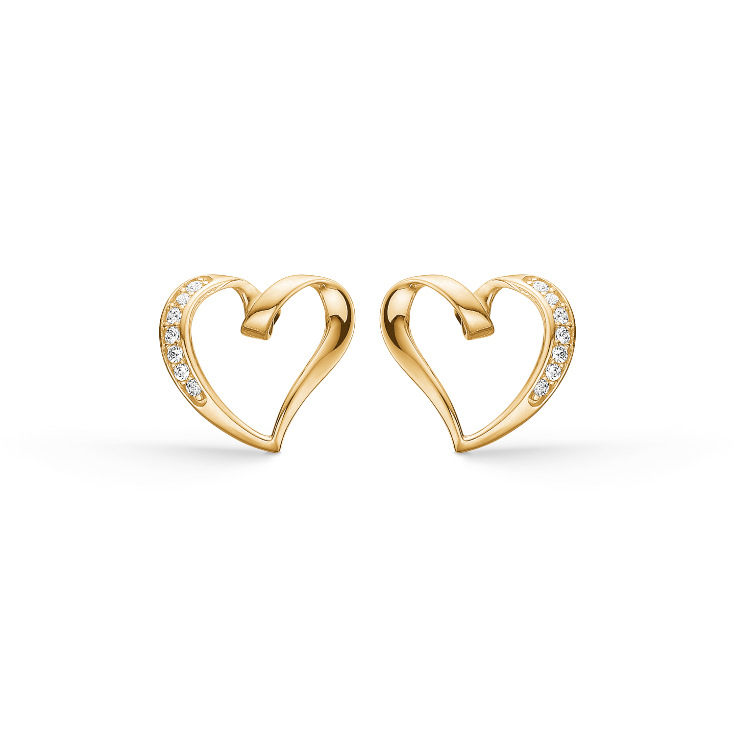 Støvring hjerte-ørestikker i 14 guld med zirkonia 9,68 x 9,89 mm.