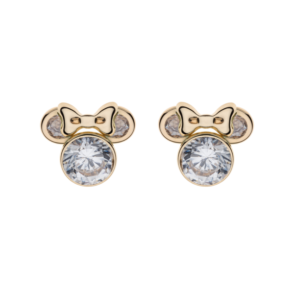Disney - Minnie Mouse ørestikker i 9 kt. guld med cubic zirconia og guld sløjfe